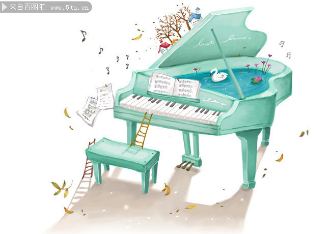 卡通钢琴插画图片素材 童趣与艺术的完美结合